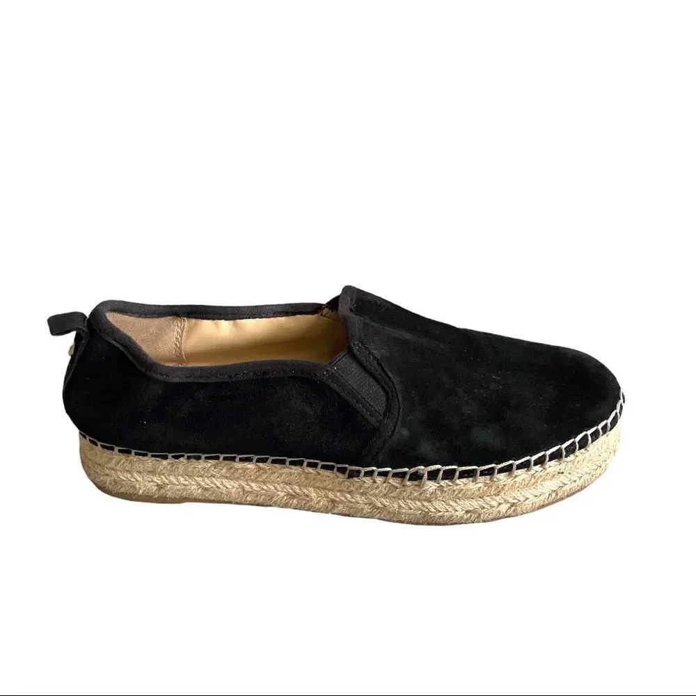 SAM EDELMAN Carrin Black Suede Platform Espadrilles Slip On Sandals Loafers 8
